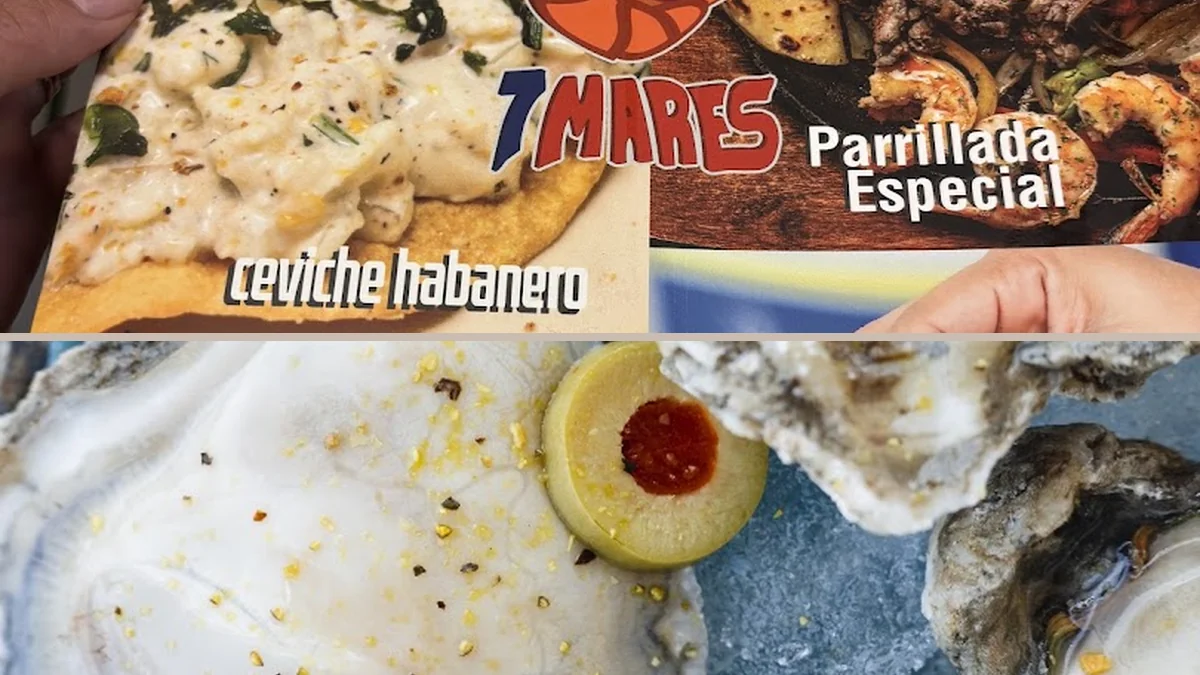 Colorful Mexican-style seafood served with sauces.