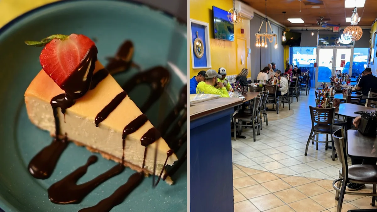 Dining room tables in a family-friendly seafood spot.