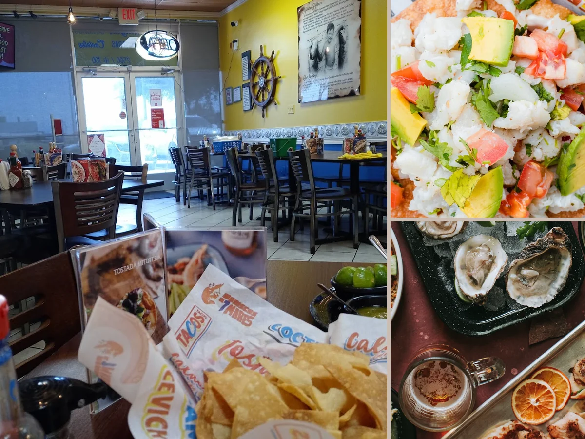 Counter service inside a casual seafood restaurant.